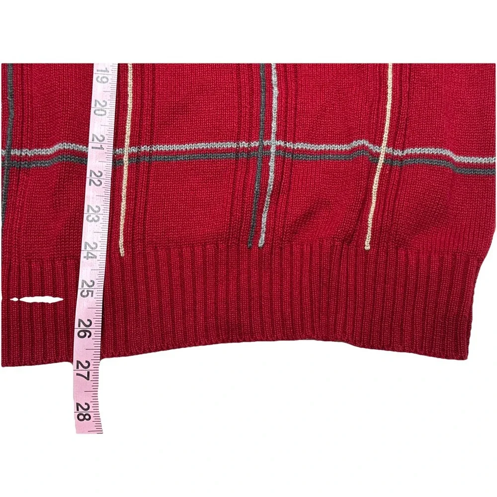 Oscar De La Renta Men's Large Red Plaid‎ Long Sleeve Pullover Sweater